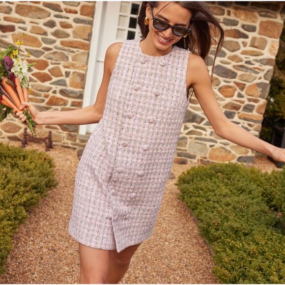 NWT Tuckernuck Pomander Place Pink Tweed Mini Dress - Small - Picture 3 of 11